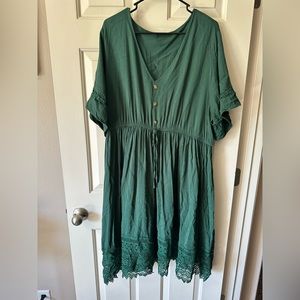 Dark green, short dress with eyelet detailing